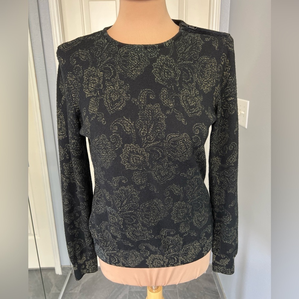 LRL Lauren Ralph Lauren Black Wool Paisley Pullover Sweater Preppy